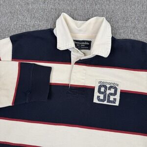Vintage Abercrombie Shirt Mens Medium Navy Striped Rugby Long Sleeve 92 Patch